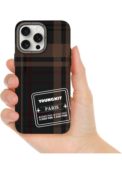 YoungKit iPhone 14 Pro Kılıf Ekose Desenli Youngkit Gezhi Serisi Kapak Kahverengi