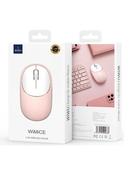 Kablosuz USB Bağlantılı Mouse Wiwu WM107 Wimice 1200 Dpı Pembe