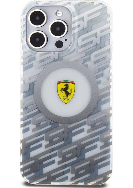 ZORE Ferrari iPhone 15 Pro Max Kılıf Ferrari Orjinal Lisanslı Magsafe Şarj Özellikli Multi Sf Kapak Gri