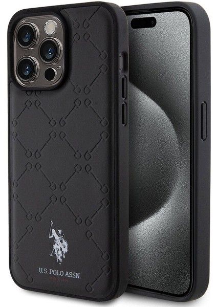 U.S. Polo Assn. iPhone 15 Pro Max Kılıf U.s. Polo Assn. Orjinal Lisanslı Hs Desenli Baskı Logolu Suni Deri Siyah