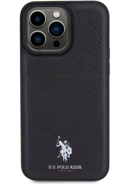 U.S. Polo Assn. iPhone 15 Pro Max Kılıf U.s. Polo Assn. Orjinal Lisanslı Hs Desenli Baskı Logolu Suni Deri Siyah