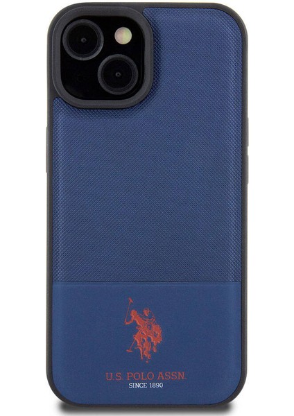 ZORE U.S. Polo Assn. iPhone 15 Kılıf U.s. Polo Assn. Orjinal Lisanslı Suni Deri Baskı Logolu Örgü Desenli Lacivert