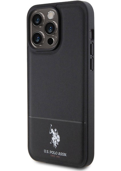 ZORE U.S. Polo Assn. iPhone 15 Pro Max Kılıf U.s. Polo Assn. Orjinal Lisanslı Suni Deri Baskı Logolu Örgü Desenli Siyah