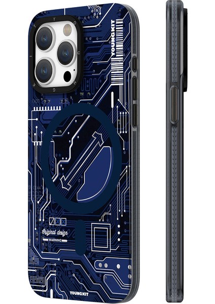 iPhone 15 Pro Kılıf Magsafe Şarj Özellikli Youngkit Technology Serisi Kapak Lacivert
