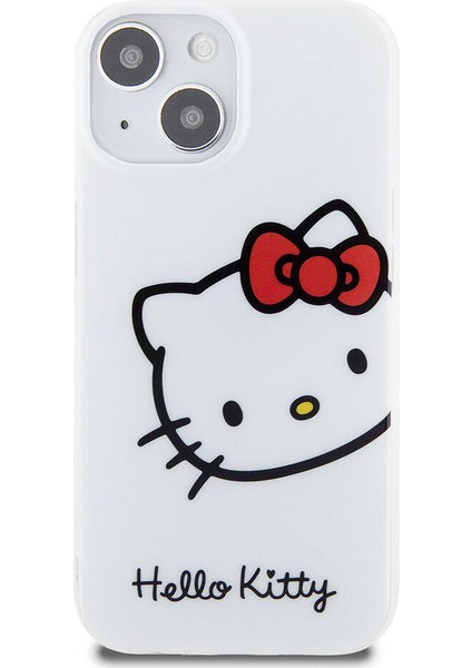 iPhone 15 Kılıf Hello Kitty Orjinal Lisanslı Yazı ve Ikonik Logolu Kitty Head Kapak Beyaz modelleri