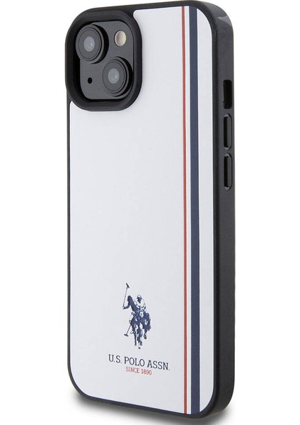 ZORE U.S. Polo Assn. iPhone 15 Kılıf U.s. Polo Assn. Orjinal Lisanslı Üç Renk Şerit Tasarımlı Baskı Logolu Kapak Beyaz