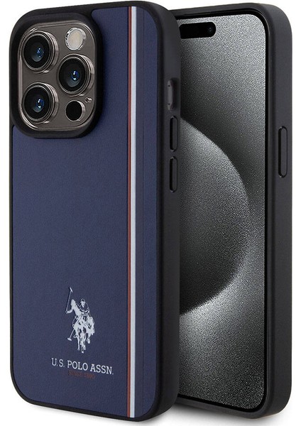 ZORE U.S. Polo Assn. iPhone 15 Pro Kılıf U.s. Polo Assn. Orjinal Lisanslı Üç Renk Şerit Tasarımlı Baskı Logolu Lacivert