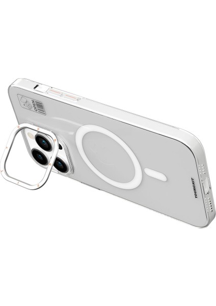 iPhone 15 Kılıf Magsafe Şarj Özellikli Standlı Youngkit Hermit Bracket Serisi Kapak Şeffaf