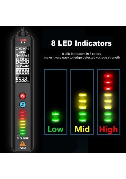 Dijital Multimetre Kalem Tipi Metre Temassız Ac/dc Gerilim Direnç Kapasite Hz Test Cihazı El Feneri ile (Pilsiz) (Yurt Dışından) modelleri