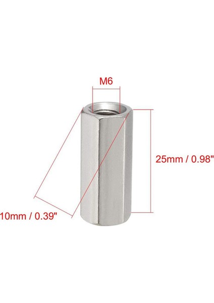 Ncanruı 4 Adet M6 x 1 Pitch 25 mm Uzun 304 Paslanmaz Çelik Metrik Altıgen Saplama Uzatma Altıgen Somun (Yurt Dışından)