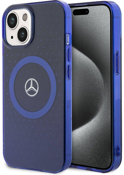 iPhone 15 Kılıf Mercedes-Benz Orjinal Lisanslı Magsafe Şarjlı Çift Katmanlı Mavi Yıldız Desenli Mavi