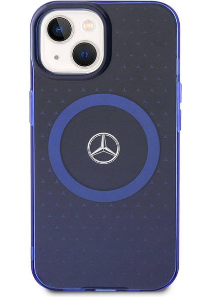 iPhone 15 Kılıf Mercedes-Benz Orjinal Lisanslı Magsafe Şarjlı Çift Katmanlı Mavi Yıldız Desenli Mavi