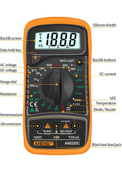 Aneng LCD Ekran Dijital Multimetre Ac/dc Gerilim Ölçer Multimetre Voltmetre Multimetre Volt Ohm Ampermetre Diyot Direnç Kapasite Ölçer (Yurt Dışından) indirimleri