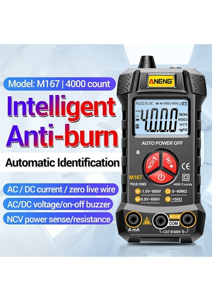 Aneng Taşınabilir LCD Akıllı Dijital Multimetre Ac/dc Gerilim Test Cihazı Akım Direnç Ölçer Ampermetre Otomatik Aralığı Multitester Test Probu ile El Feneri Profesyonel Araç (Yurt Dışından)