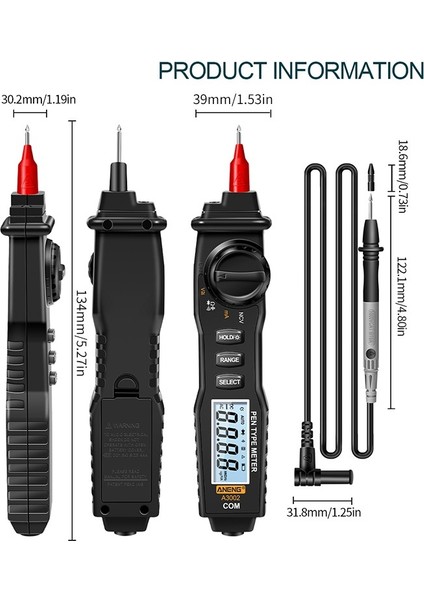 Aneng Kalem Şeklinde Dijital Multimetre (A3002) Hd Arkadan Aydınlatmalı Ekran Gerilim Akım Test Cihazı 4000 Sayısı (Yurt Dışından) indirimleri