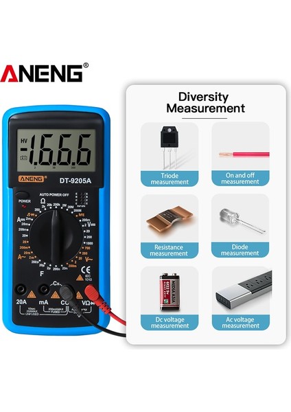 Aneng Otomatik Aralığı Multimetre Dijital Profesyonel Multimetre Ac/dc Transistör Test Cihazı Ncv Test Ölçer Analog (Yurt Dışından)