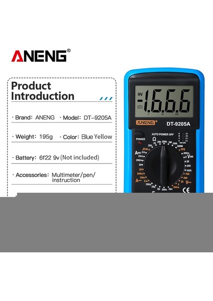 Aneng Otomatik Aralığı Multimetre Dijital Profesyonel Multimetre Ac/dc Transistör Test Cihazı Ncv Test Ölçer Analog (Yurt Dışından)