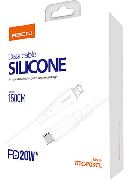 iPhone Pd Kablo RTC-P09CL Silicone Seri 20W Hızlı Şarj Özellik Type-C To Lightning 1.5m Beyaz