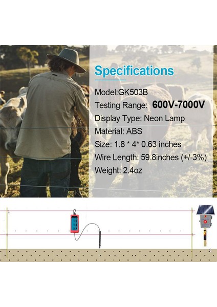 Adet GK503B Elektrikli Çit Gerilim Test Cihazı 600V Ila 700V Çit Denetleyicisi Akü Gerilimi Test Cihazı ile Lamba-Kırmızı (Yurt Dışından) fırsatları