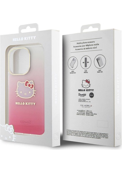 iPhone 15 Pro Kılıf Hello Kitty Orjinal Lisanslı Yazı ve Ikonik Logolu Elektroplating Gradyan Pembe