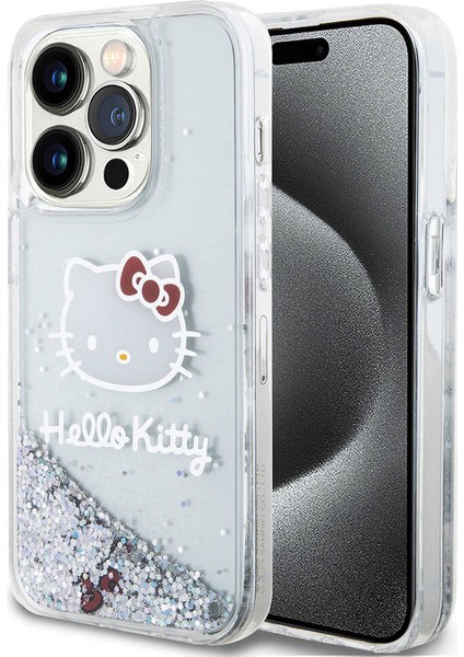 iPhone 15 Pro Kılıf Hello Kitty Orjinal Lisanslı Ikonik Sıvılı Glitter Kapak Şeffaf