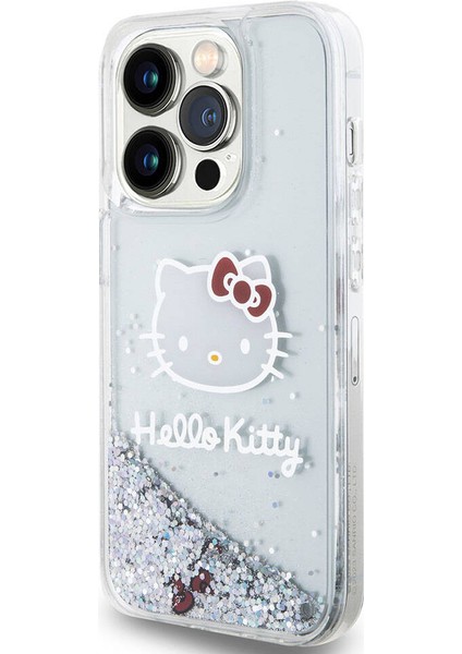 iPhone 15 Pro Kılıf Hello Kitty Orjinal Lisanslı Ikonik Sıvılı Glitter Kapak Şeffaf