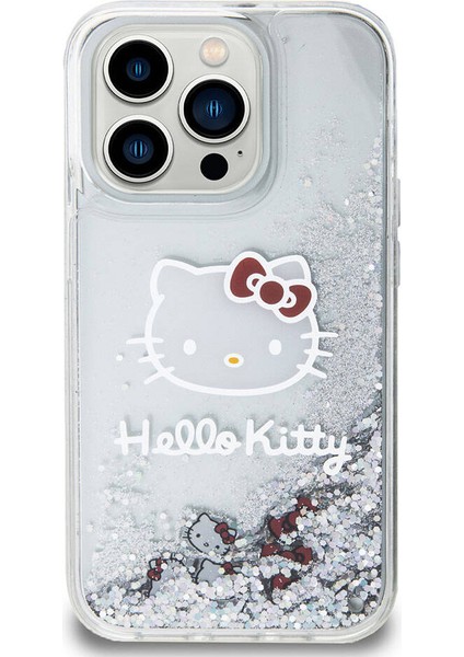 iPhone 15 Pro Kılıf Hello Kitty Orjinal Lisanslı Ikonik Sıvılı Glitter Kapak Şeffaf