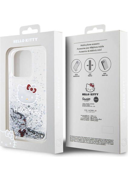 iPhone 15 Pro Kılıf Hello Kitty Orjinal Lisanslı Ikonik Sıvılı Glitter Kapak Şeffaf