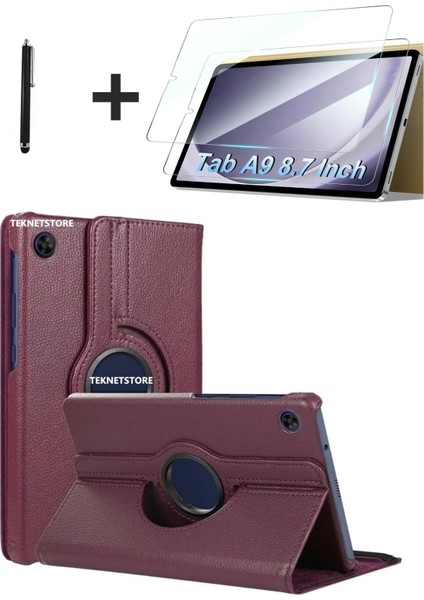 Samsung Galaxy Tab A9 8.7 Inç Tablet Uyumlu 360 Döner Pu Deri Kılıf Seti Standlı SM-X110