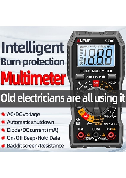 Aneng SZ06 Ac/dc Gerilim Dijital Multimetre Dc Akım Direnç Ölçüsü 2000 Sayım Ampermetre (Yurt Dışından) modelleri