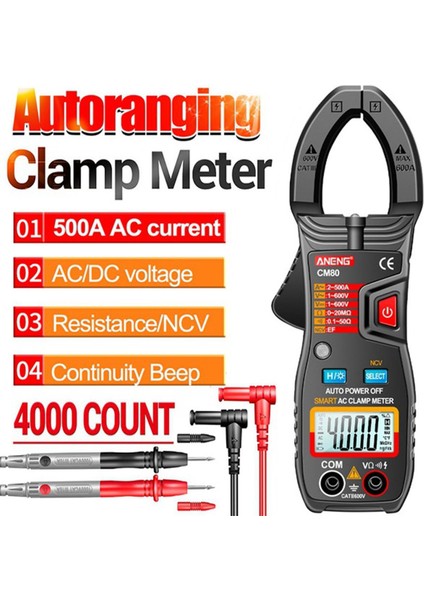 Ac ve Dc Gerilim Akım Direnci Için 4000 Sayım Temassız Kelepçe Multimetre Arkadan Aydınlatmalı Ekran El Feneri ile Ncv Veri Saklama Buzzer (Pilsiz) (Yurt Dışından)