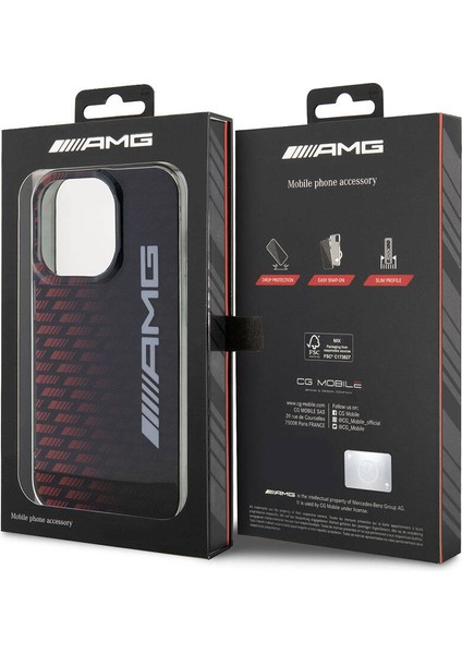 iPhone 15 Pro Max Kılıf Amg Orjinal Lisanslı Çift Katmanlı Büyük Logolu Dörtgen Şerit Desenli Siyah