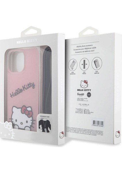 iPhone 15 Pro Max Kılıf Hello Kitty Orjinal Lisanslı Askılı Yazı ve Ikonik Logolu Daydreaming Pembe