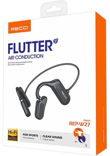 REP-W27 Flutter Serisi Suya Dayanıklı Sporcu Bluetooth Kulaklık Siyah