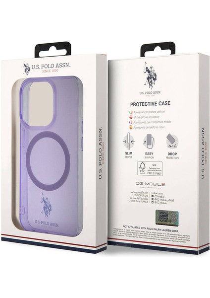 iPhone 15 Pro Max Kılıf U.s. Polo Assn. Orjinal Lisanslı Magsafe Şarjlı Transparan Tasarım Mor