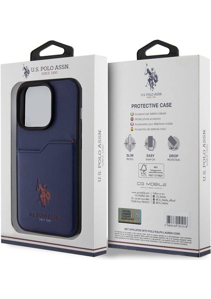 U.S. Polo Assn. iPhone 15 Pro Kılıf U.s. Polo Assn. Orjinal Lisanslı Baskı Logolu Pu Kartlıklı Kapak Lacivert