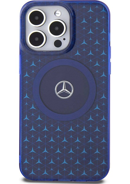 iPhone 15 Pro Max Kılıf Mercedes-Benz Orjinal Lisanslı Magsafe Şarjlı Mini Yıldız Desenli Mavi
