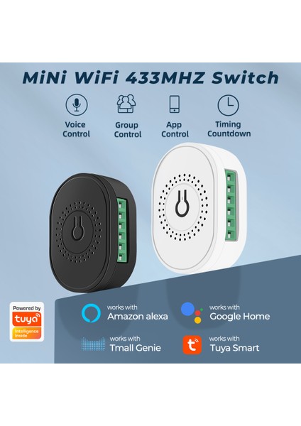 Rovf - Akıllı Kablosuz Anahtar - Mini Işık Anahtarları - 2 Yollu Modül Açık/kapalı Işık - 16A - WIFI+RF433 - Siyah - Google Home Alexa Için Çalışma (Yurt Dışından) fırsatları