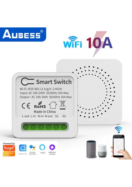 Aubess Tuya Wifi/zigbee Mını Akıllı Anahtar 16A/10A Destek 2 Yönlü Kontrol Zamanlayıcı Kablosuz Anahtarlar Akıllı Ev Otomasyonu Tuya Alexa Google Home Yandex Alice ile Uyumlu (Yurt Dışından)