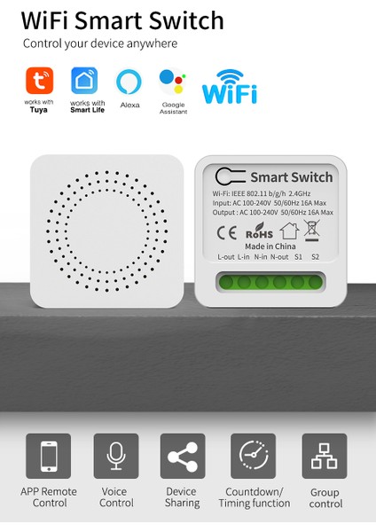 Aubess Tuya Wifi/zigbee Mını Akıllı Anahtar 16A/10A Destek 2 Yönlü Kontrol Zamanlayıcı Kablosuz Anahtarlar Akıllı Ev Otomasyonu Tuya Alexa Google Home Yandex Alice ile Uyumlu (Yurt Dışından)