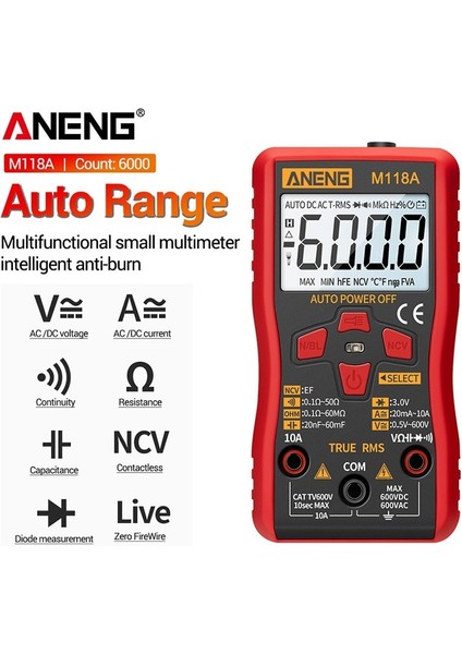 Temassız LCD Dijital Otomatik Multimetre Ac/dc Gerilim Ölçer Voltmetre Ampermetre Ohmmetre Diyot Test Cihazı Akım Direnç Ölçer El Feneri Arkadan Aydınlatmalı Multitester (Yurt Dışından)