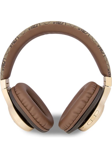 Orjinal Lisanslı Bluetooth Kulaklık Script Gold Serisi Metal Yazı Logolu 4g Desenli Kahverengi