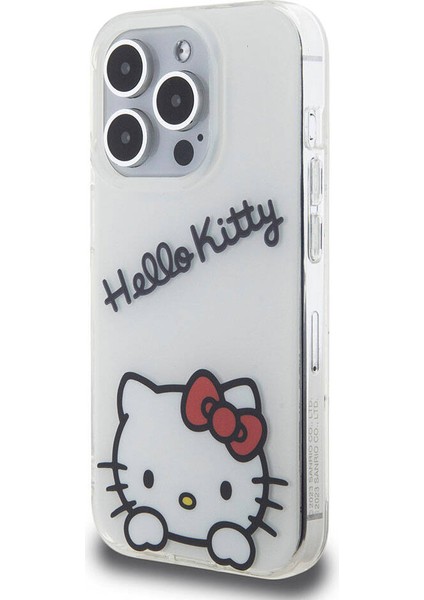 iPhone 15 Pro Kılıf Hello Kitty Orjinal Lisanslı Askılı Yazı ve Ikonik Logolu Daydreaming Beyaz