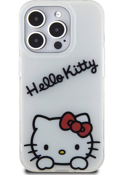 iPhone 15 Pro Kılıf Hello Kitty Orjinal Lisanslı Askılı Yazı ve Ikonik Logolu Daydreaming Beyaz