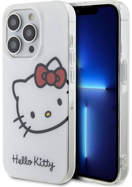 iPhone 15 Pro Kılıf Hello Kitty Orjinal Lisanslı Yazı ve Ikonik Logolu Kitty Head Kapak Beyaz