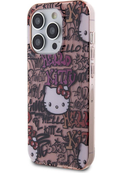 iPhone 15 Pro Kılıf Hello Kitty Orjinal Lisanslı Ikonik Logolu Etiket Graffiti Kapak Pembe