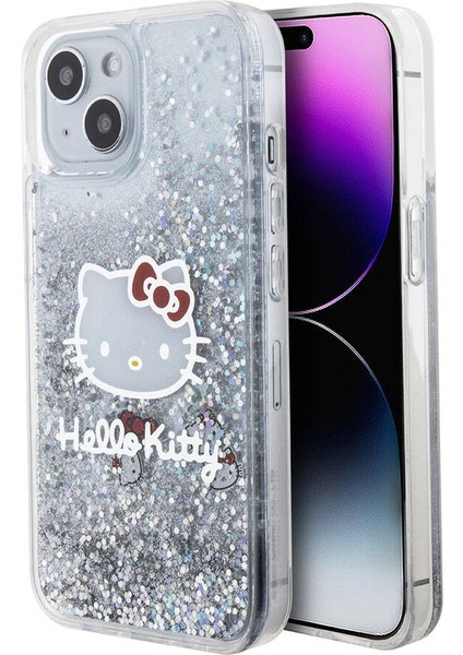 iPhone 15 Kılıf Hello Kitty Orjinal Lisanslı Ikonik Sıvılı Glitter Kapak Şeffaf