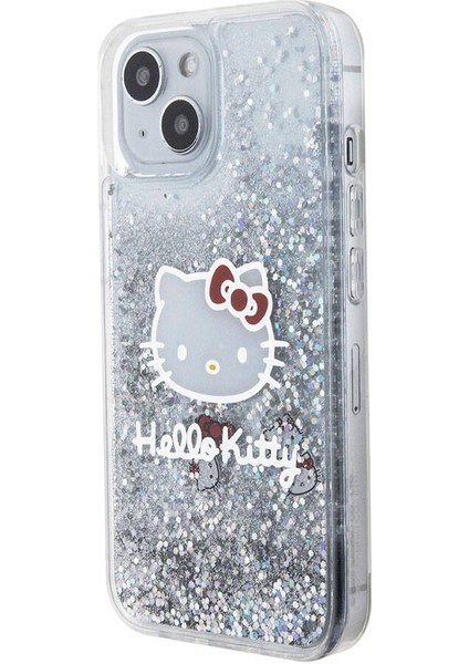 iPhone 15 Kılıf Hello Kitty Orjinal Lisanslı Ikonik Sıvılı Glitter Kapak Şeffaf