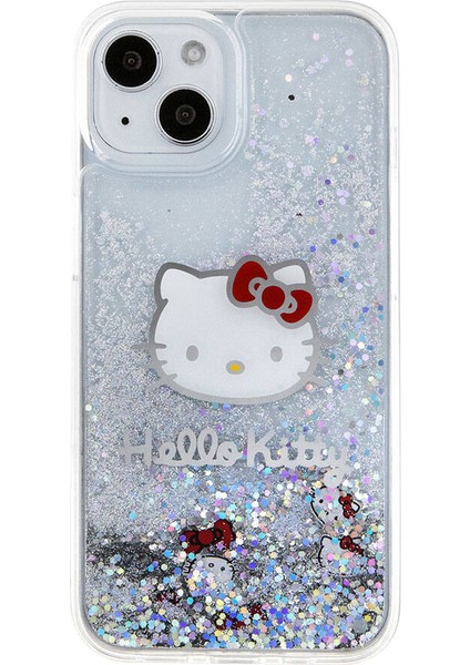 iPhone 15 Kılıf Hello Kitty Orjinal Lisanslı Ikonik Sıvılı Glitter Kapak Şeffaf