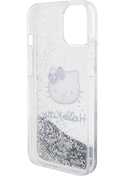 iPhone 15 Kılıf Hello Kitty Orjinal Lisanslı Ikonik Sıvılı Glitter Kapak Şeffaf